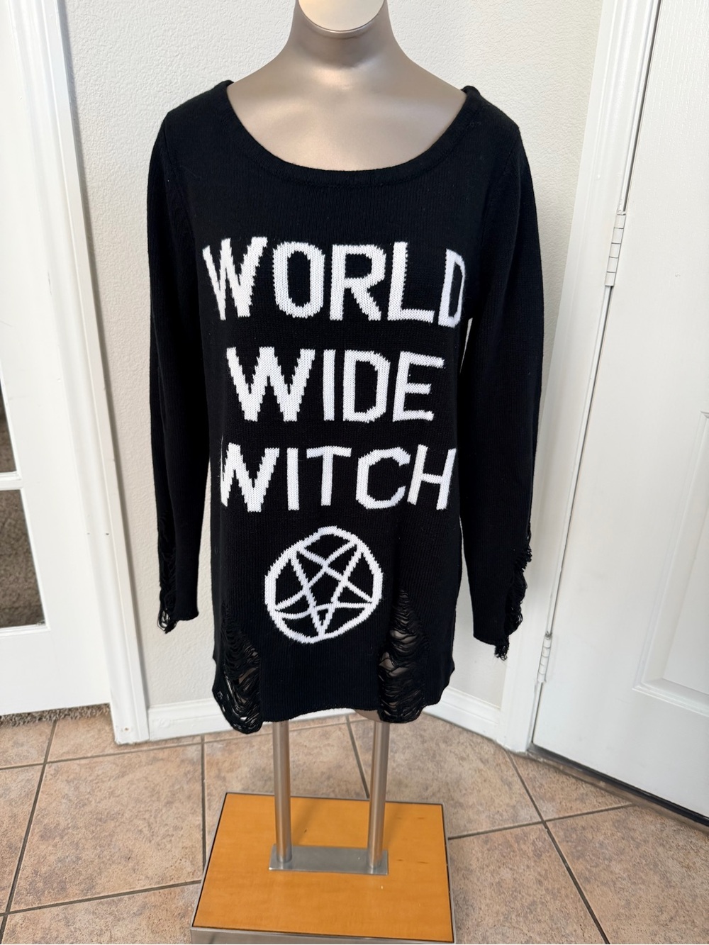 Killstar Black and White 'World Wide Witch' Scoop Neck Sweater